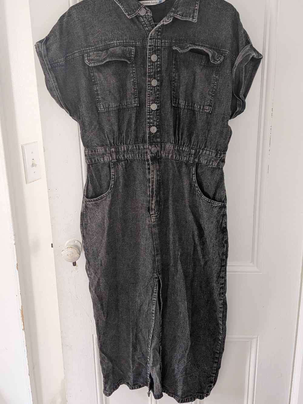 Washed Black Denim Jumpsuit - Unbranded